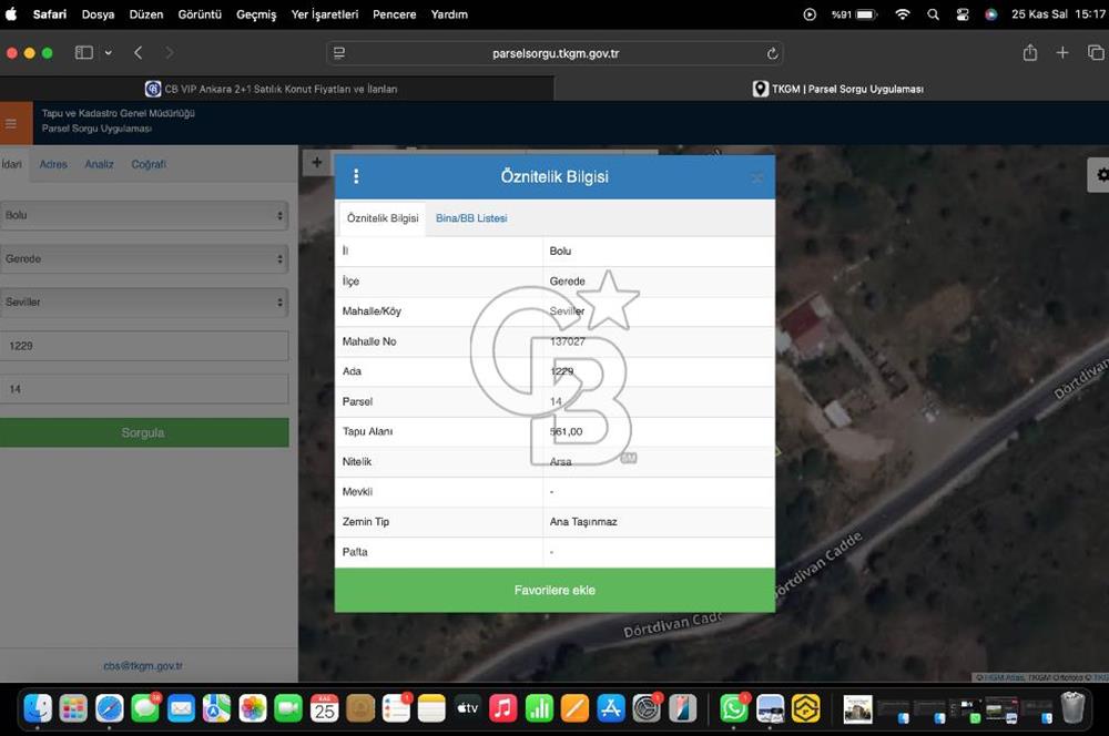 Gerede'de Cadde Üzeri Tek Tapu Satılık Villa Parseli