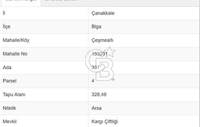 ÇANAKKALE BİGA ÇEŞMEALTI MAH 328 M2 VİLLA İMARLI SATILIK ARSA