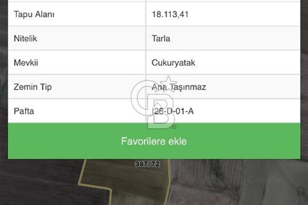 CB VİZYON GAYRİMENKUL ŞABANÖZÜNDE SATILIK FIRSAT KÖKTAPU TARLA