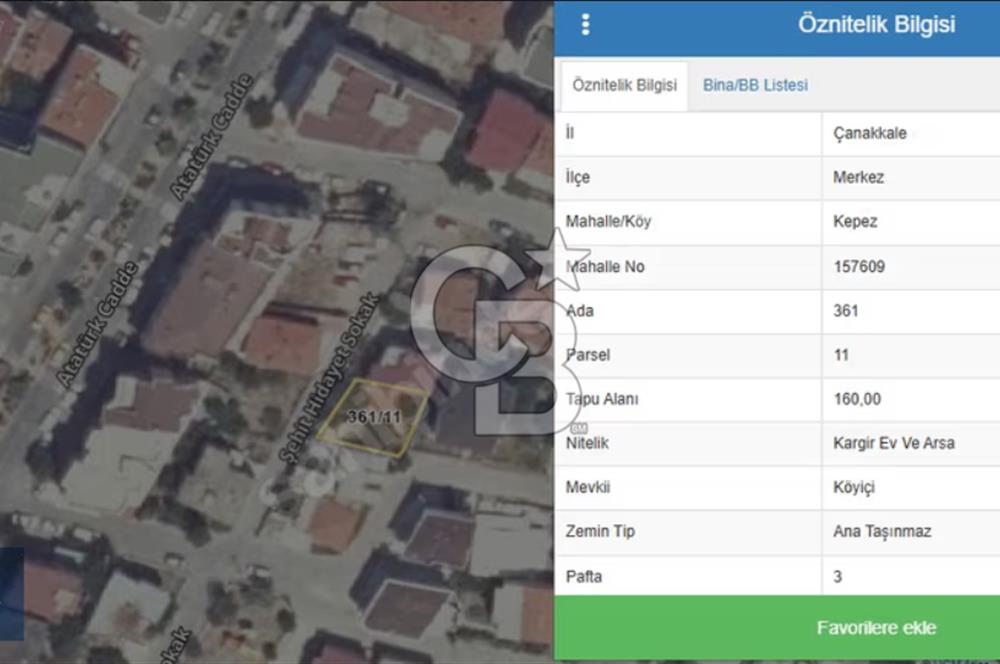 ÇANAKKALE KEPEZ MERKEZDE İMARLI SATILIK ARSA VE KARGİR EV