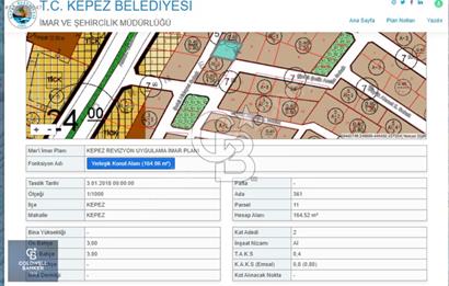 ÇANAKKALE KEPEZ MERKEZDE İMARLI SATILIK ARSA VE KARGİR EV