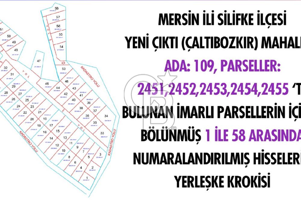 MERSİN / SİLİFKE / ÇALTIBOZKIR MAHALLESİNDE İMARLI ARSA