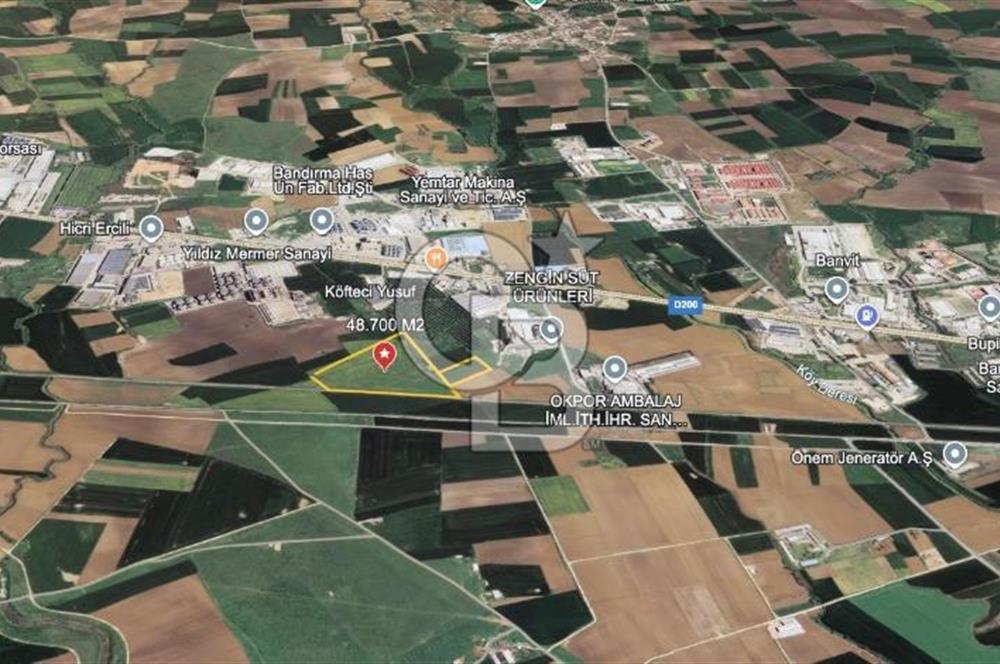 Bandırma D200’e Yakın | Sanayi Bölgesi İçinde | 48.700 m² Yatırımlık Tarla