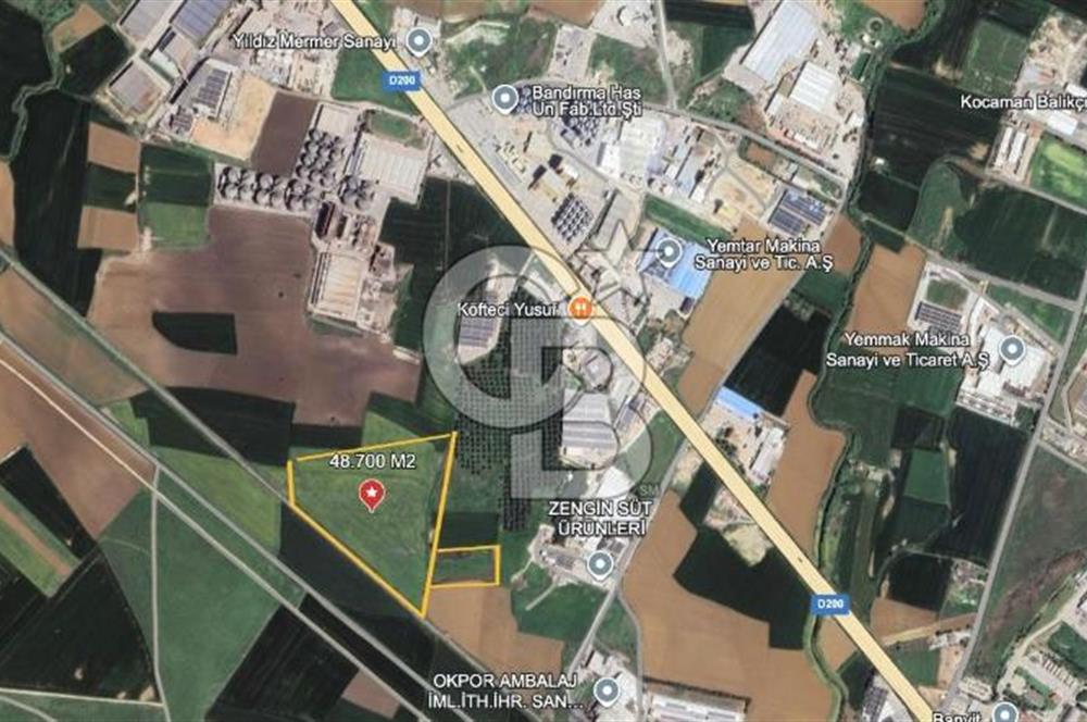 Bandırma D200’e Yakın | Sanayi Bölgesi İçinde | 48.700 m² Yatırımlık Tarla