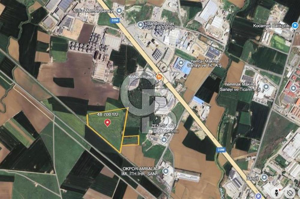 Bandırma D200’e Yakın | Sanayi Bölgesi İçinde | 48.700 m² Yatırımlık Tarla