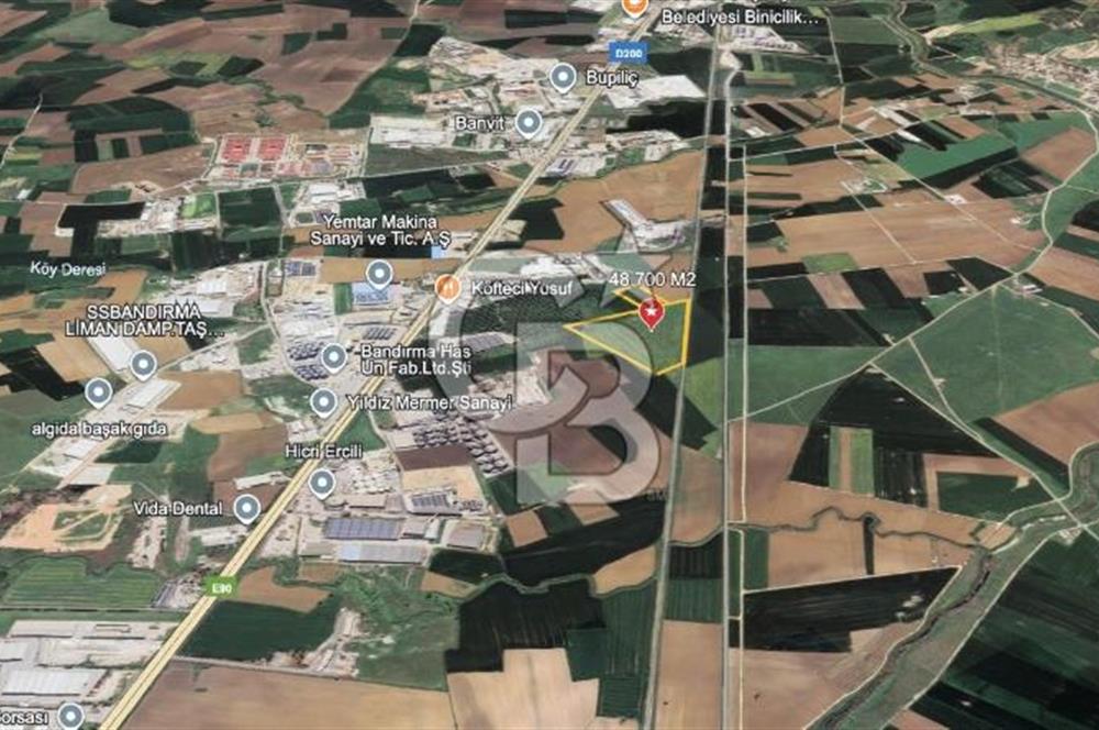 Bandırma D200’e Yakın | Sanayi Bölgesi İçinde | 48.700 m² Yatırımlık Tarla