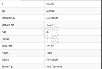 CB'DAN BİLECİK MERKEZ DERESAKARI, 142M2 MÜSTAKİL, KÖYİÇİ SATILIK ARAZİ - 6 - 321230
