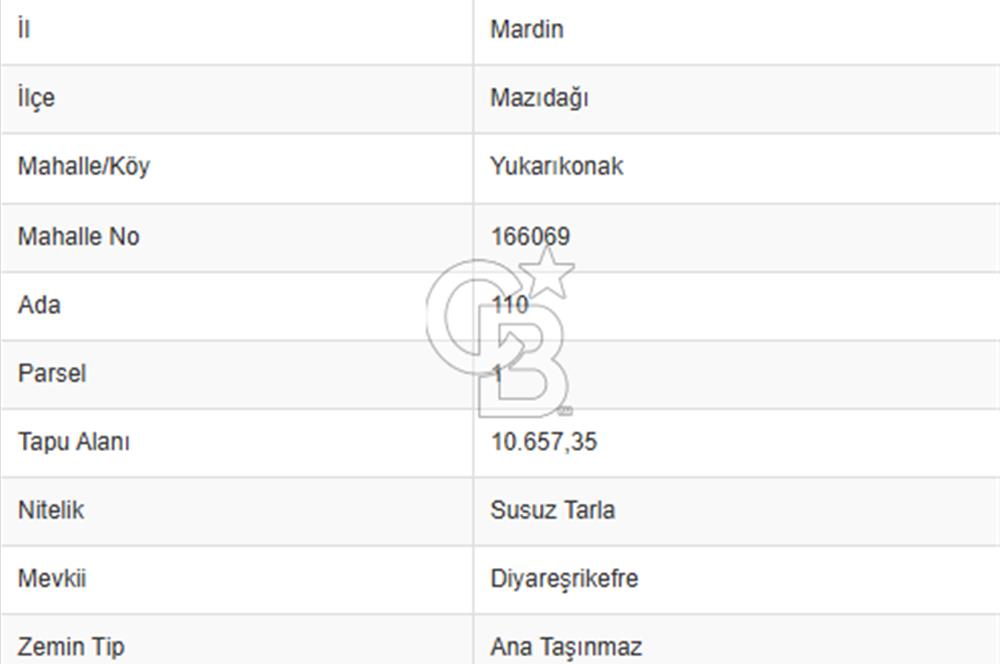Mardin Mazıdağı Yukarıkonak'ta 10.657m2 Satılık TARLA