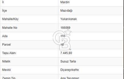 Mardin Mazıdağı Yukarıkonak'ta 7,445 m2 Satılık TARLA