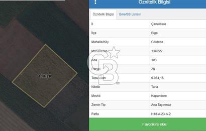 ÇANAKKALE BİGA GÖKTEPE'DE ANA YOLA YAKIN SATILIK TARLA