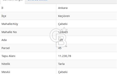 ANKARA KEÇİÖREN ÇALSEKİ MAHALLESİ ACİL SATILIK TEK TAPU ARSA