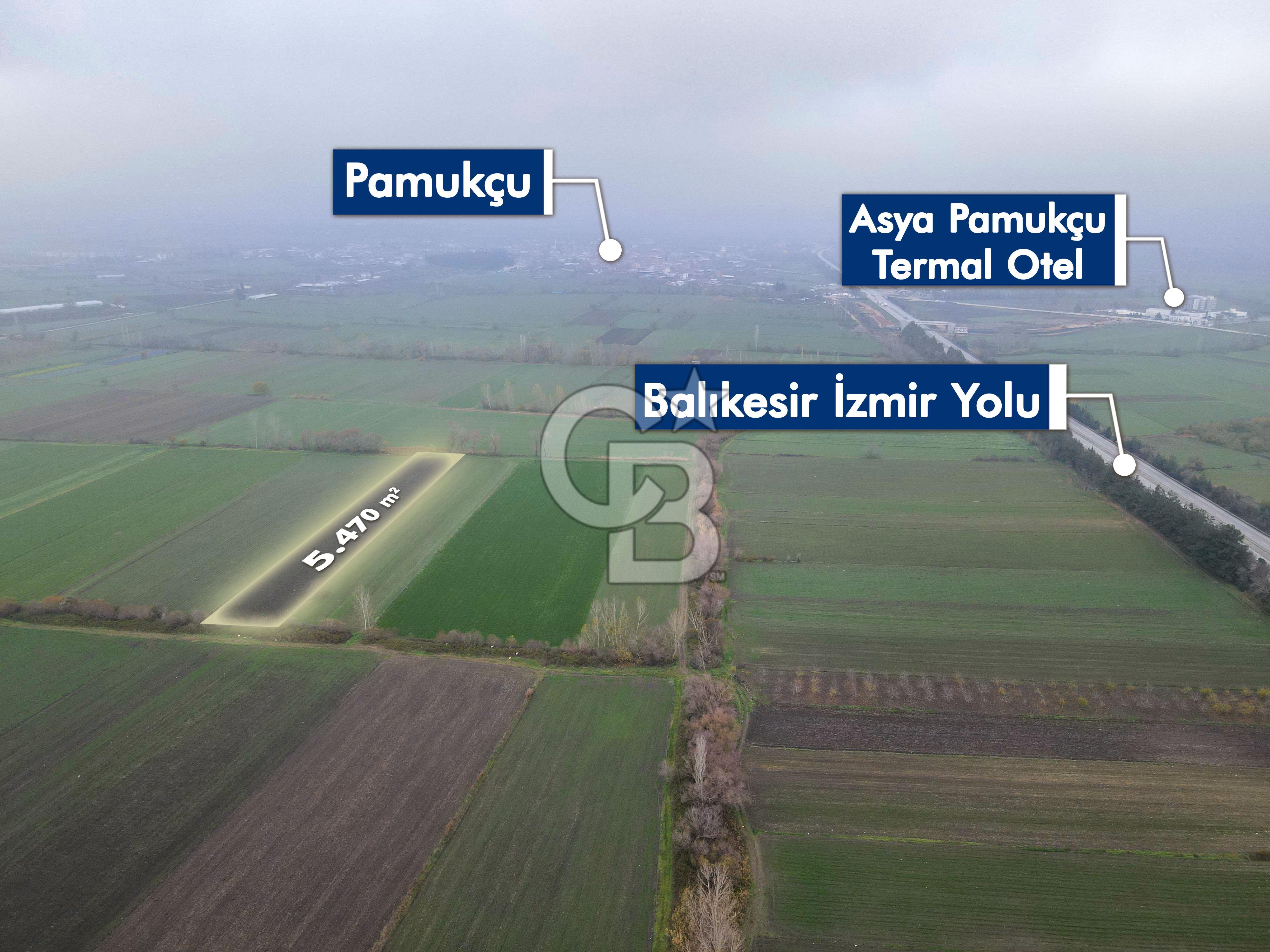 Balıkesir Pamukçu’da yola yakın 5.470 metre² yatırıma uygun tarla