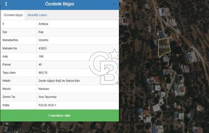 Antalya Kaş üzümlüde 693 m2 bağ ve sebze bahçesi