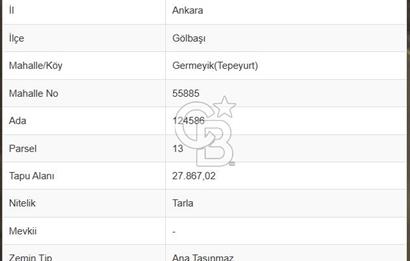 Ankara Gölbaşı Tepeyurtta 20.939,43 m²Köşe Parsel Satılık Tarla