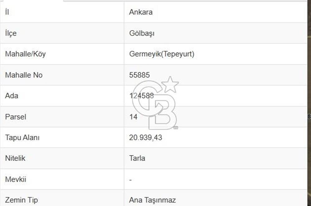 GÖLBAŞI GERMEYİK ( TEPEYURT ) MAHALLESİNDE SATILIK TARLA