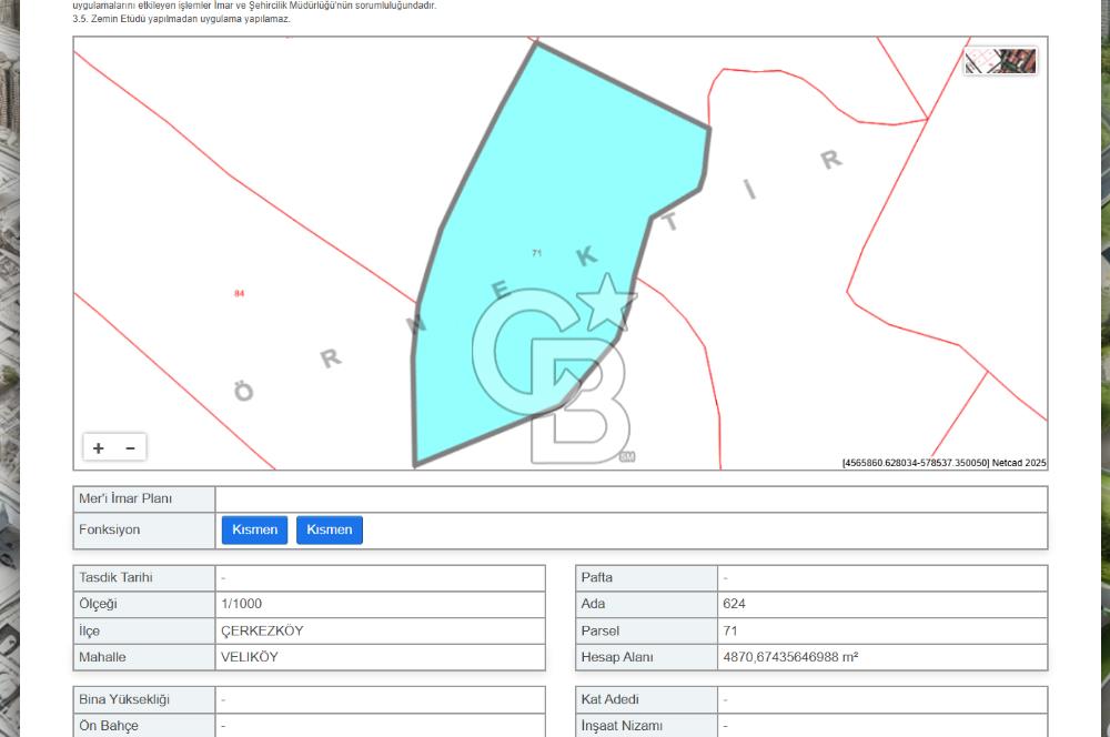 TEKİRDAĞ ÇERKEZKÖY VELİKÖYDE OSB YAKINI 3 PARSEL SATILIK ARAZİ
