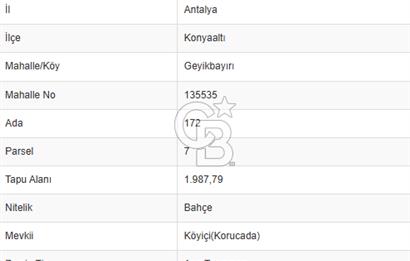 KONYAALTI GEYİKBAYIRI'NDA HİSSELİ SATILIK TARLA