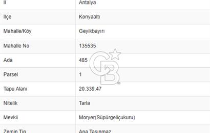 Konyaaltı geyikbayırı'nda satılık doğa manzaralı tarla