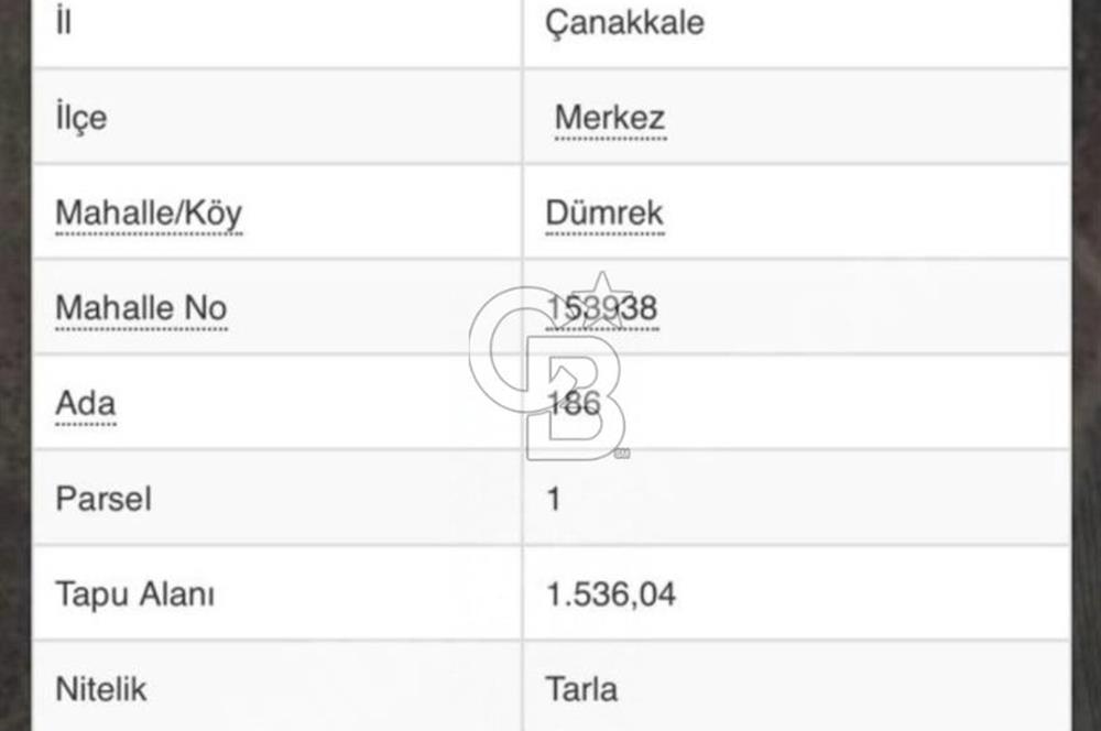 ÇANAKKALE MERKEZ DÜMREK KÖYÜNDE SATILIK TARLA