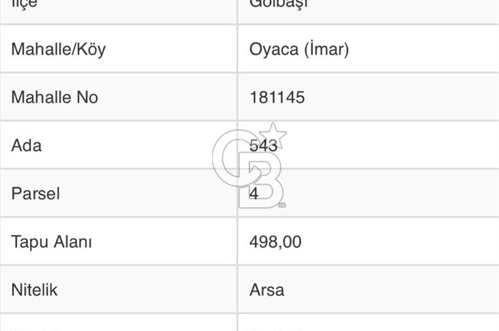 GOLBAŞI OYACADA MÜSTAKİL TAPULU İMARLI SATILIK FIRSAT ARSA