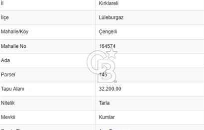KIRKLARELİ LÜLEBURGAZ ÇENGELLİ 671 M2 SATILIK ARAZİ