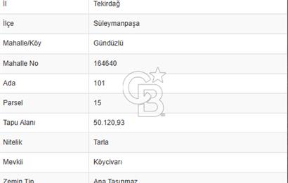 TEKİRDAÜĞ SÜLEYMANPAŞA GÜNDÜZLÜ 497M2 SATILIK ARAZİ