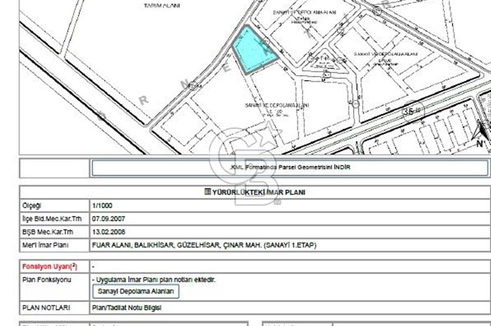 AKYURT BALIKHİSARDA SANAYİ 1. ETAPTA SATILIK İMARLI ARSA