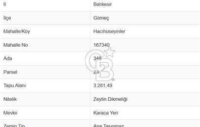BALIKESİR GÖMEÇ HACI HÜSEYİNLER MH.YATIRIMLIK SATILIK ZEYTİNLİK