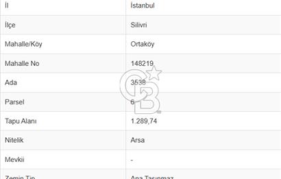 ORTAKÖY SİLİVRİ'DE VİLLA İMARLI FIRSAT ARSA