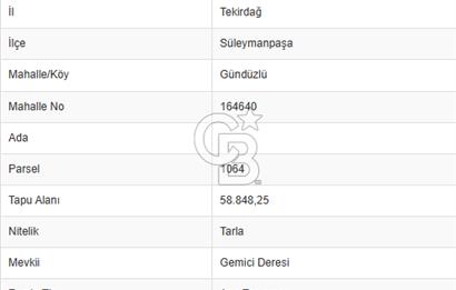 TEKİRDAĞ SÜLEYMANPAŞA GÜNDÜZLÜ 584M2 SATILIK ARAZİ