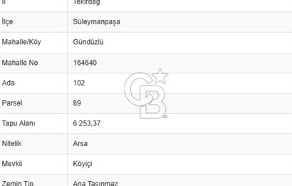 TEKİRDAĞ SÜLEYMANPAŞA GÜNDÜZLÜ 124M2 SATILIK ARAZİ