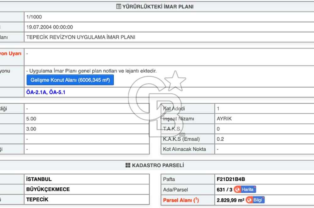 İstanbul, Büyükçekmece, Tepecik, Hürriyet Mah. Konut İmarlı Satılık Arsa, net temiz parsel,  E (KAKS): 0,20 