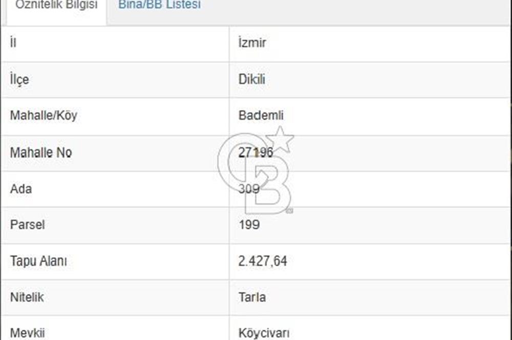 İZMİR DİKİLİ BADEMLİ'DE YATIRIMLIK SATILIK TARLA CB PH