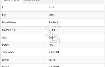 İZMİR DİKİLİ BADEMLİ'DE YATIRIMLIK SATILIK TARLA CB PH