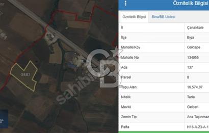ÇANAKKALE BİGA GÖKTEPE BURSA YOLUNA YAKIN SATILIK 16574 M2 TARLA