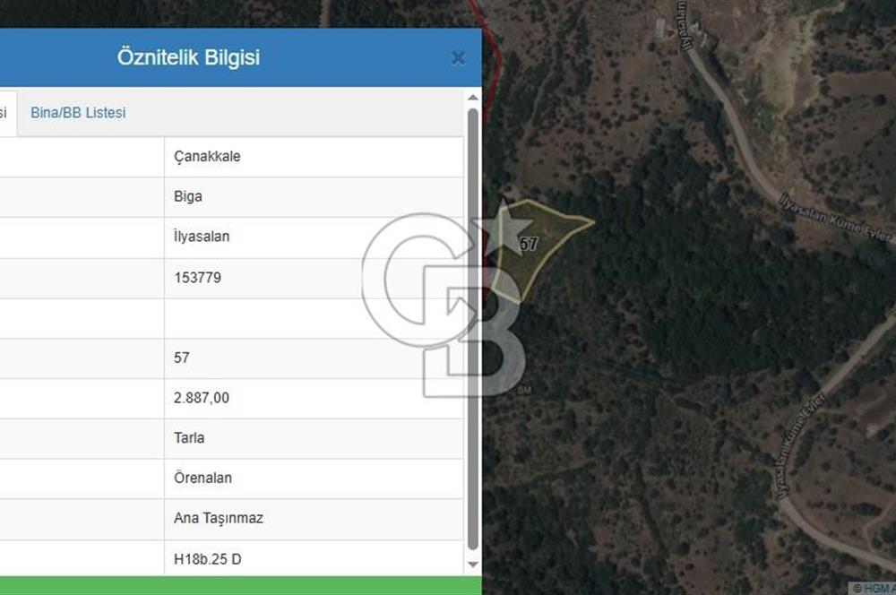 ÇANAKKALE BİGA İLYASALAN KÖYÜNDE SATILIK 2887 m2 TARLA
