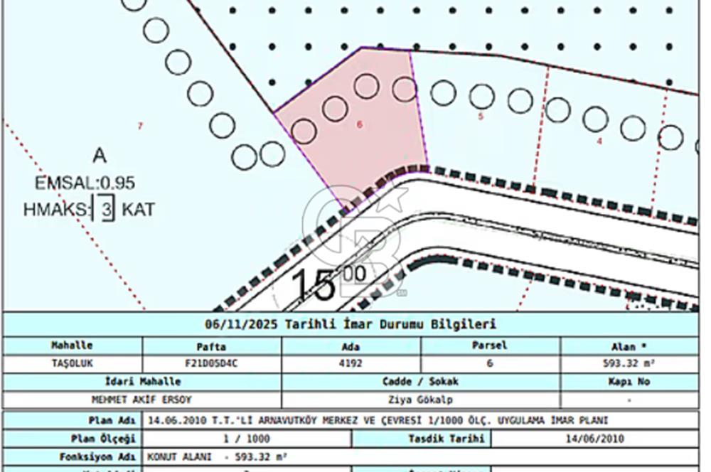 SATILIK TAŞOLUK"TA METROYA YÜRÜME MESAFESİNDE 593 M² İMARLI ARSA