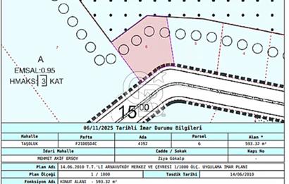 SATILIK TAŞOLUK"TA METROYA YÜRÜME MESAFESİNDE 593 M² İMARLI ARSA