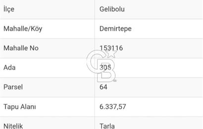 Çanakkale,Gelibolu, Demirtepe köyünde 500.06 m2 tarla