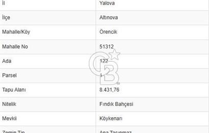 YALOVA ALTINOVA ÖRENCİK KÖYÜ 8431,76 M2 TARIMA UYGUN TARLA !
