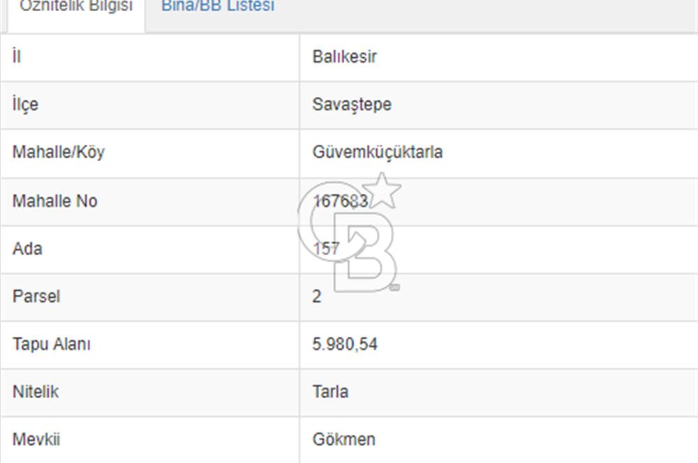 Balıkesir Savaştepe Yola Cepheli Tek Tapu 5.980 m² Satılık Tarla