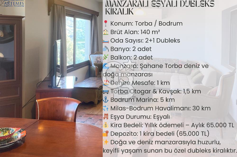 TORBA'DA DENİZ VE DOĞA MANZARALI EŞYALI DUBLEKS KİRALIK