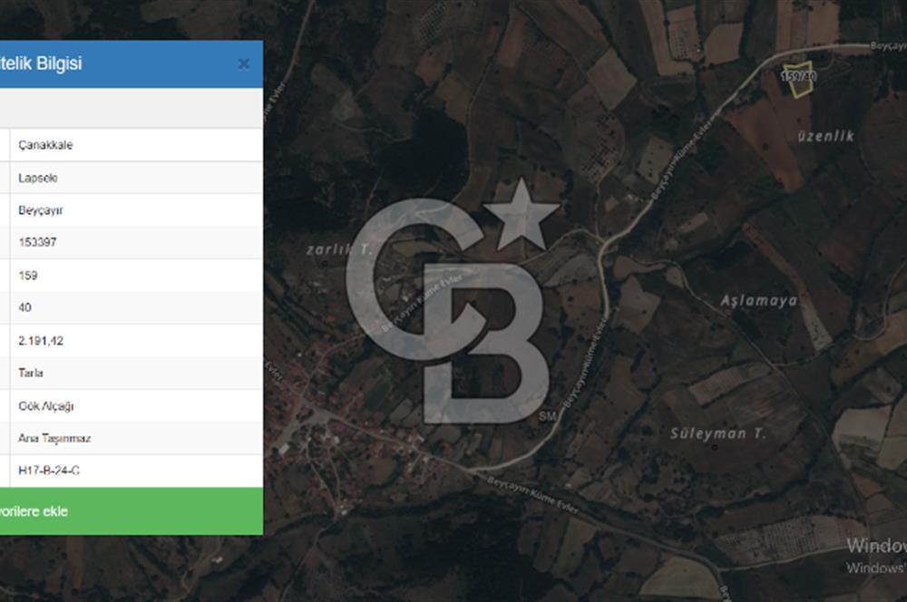 ÇANAKKALE LAPSEKİ BEYÇAYIR KÖYÜNDE SATILIK ARAZİ