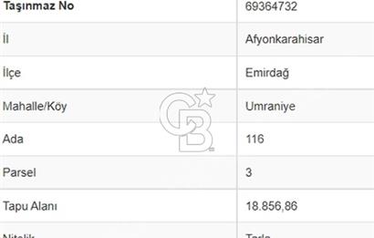 EMİRDAĞ ÜMRANİYEDE ANAYOLA 2. PARSEL 18 DÖNÜM ARAZİ