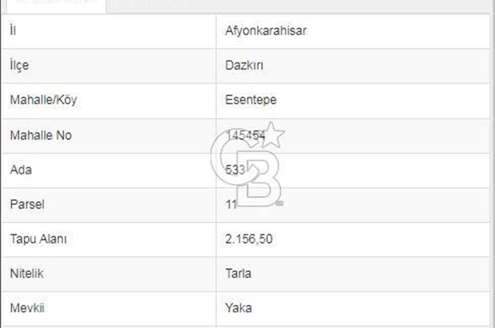 Afyon Dazkırı Esentepe Mah.de Anayola Yakın Yaka Mevkiinde 2.156 m² Satılık Tarla