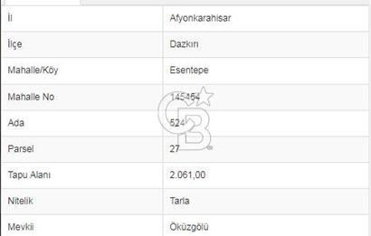 Afyon-Dazkırı Esentepe Mah.Başmakçı Yolu Yanı 2.061 m² Fırsat Satılık Tarla