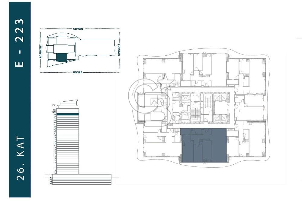 AcarVerde Rezidans Boğaz Cephe 26. Katta Boş Satılık 3+1 Daire
