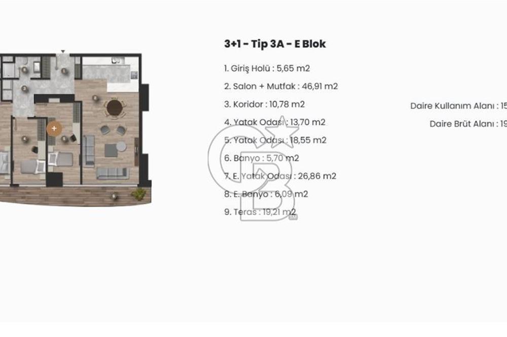 AcarVerde Rezidans Boğaz Cephe 26. Katta Boş Satılık 3+1 Daire