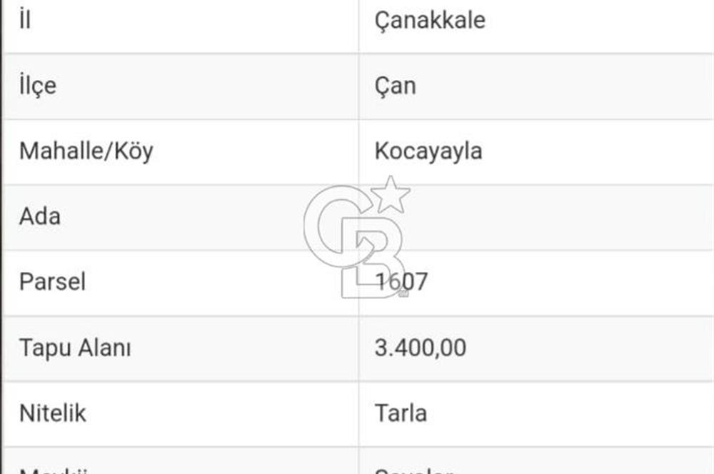 ÇANAKKALE ÇAN KOCAYAYLA SATILIK TARLA