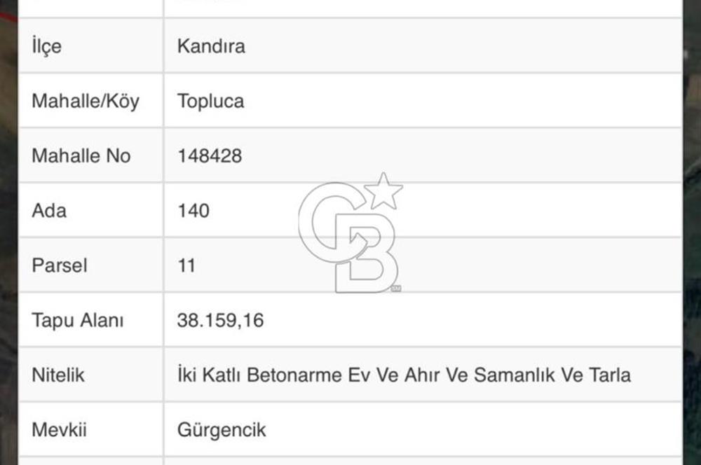 KOCAELİ KANDIRA KOCAKAYMAS MAHALLESİ'NDE 50.623 MT2 SATILIK